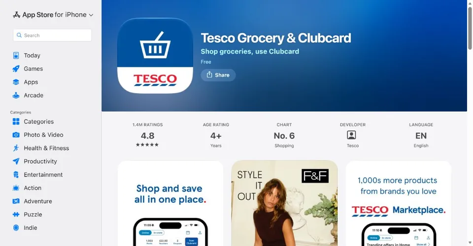 Tesco — Official UK App Store page · Tesco Grocery & Clubcard